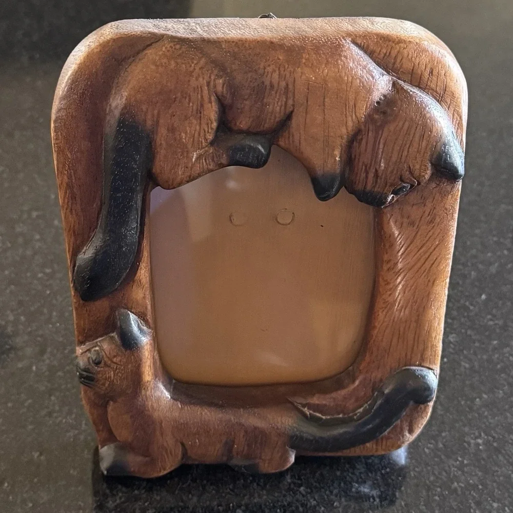 Wood Hand carved 3-D Cat Photo‎ Frame Two Cat
